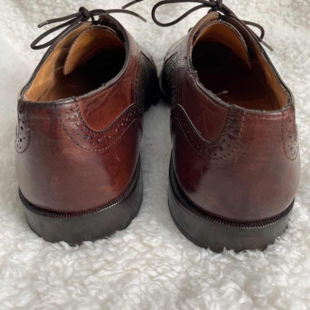Johnston & Murphy Leather Men Size 8.5 Cellini Woven Oxford Brown Shoes - Picture 5 of 8